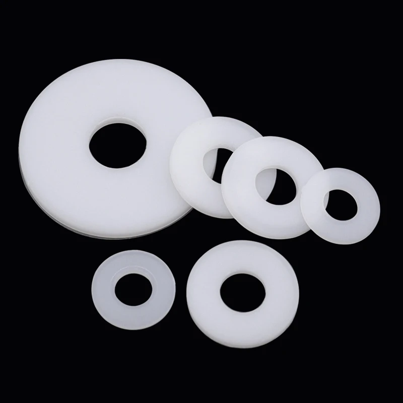 50~500 Stück M2 M2.5 M3 M4 Weiße Kunststoff-Nylon-Unterlegscheiben, Gummi-Isolierte Flachdichtungen, PTFE-Kunststoff-Schraubenscheiben – Detail 3