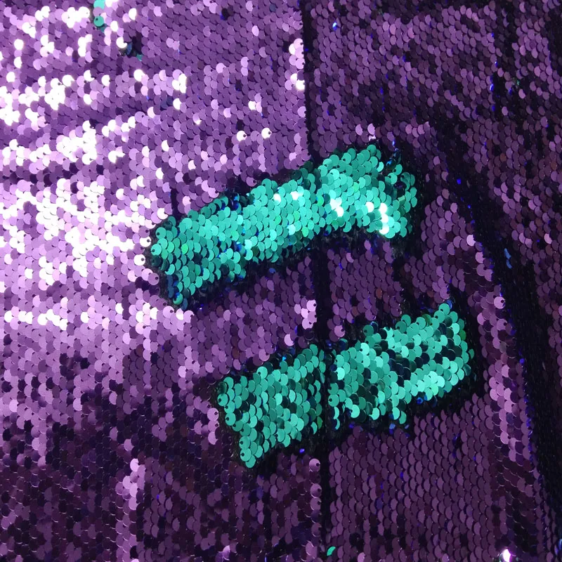 30x22cm Romantic Purple & Greenblue Color Sequin Double-face Reversible Sequin Fabric Satin Back Sequin Fabric For DIY Sewing