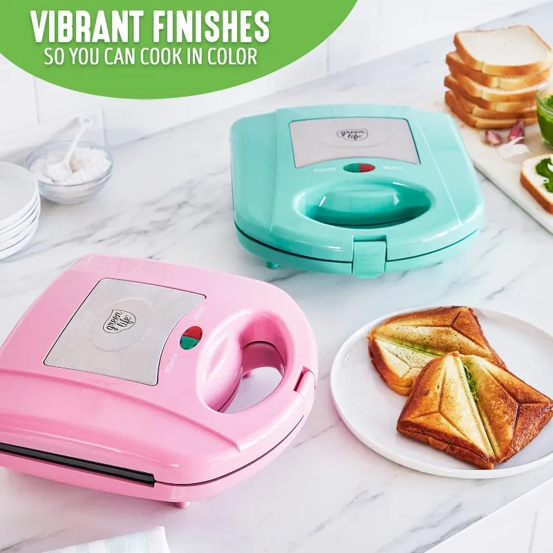 Electric Waffle Sandwich Maker, Toaster, Panini Press with Healthy Ceramic Nonstick Plates, Perfect for Tuna Melts, Cr