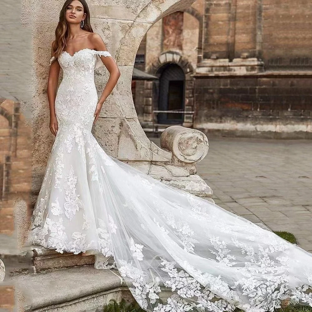 

Lorencia Sexy Sweetheart Mermaid Wedding Dress Off Shoulder Lace Appliques Bride Dress Bridal Gown Vestidos De Novia YMW144