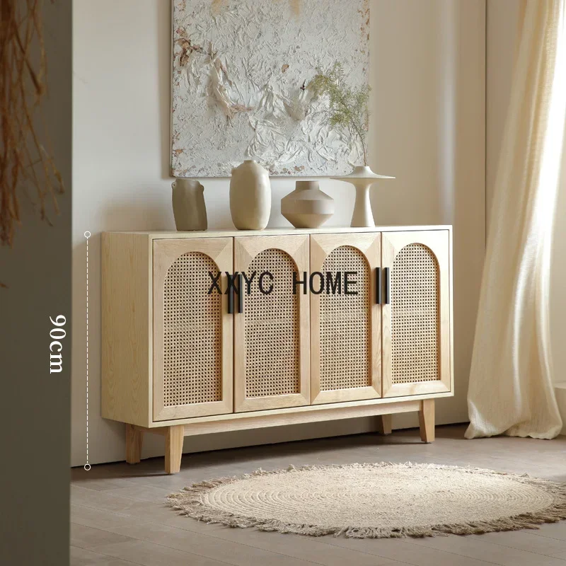 Il prodotto può essere personalizzato. credenza in rattan in legno massello per la casa, soggiorno, armadio a quattro ante moderno