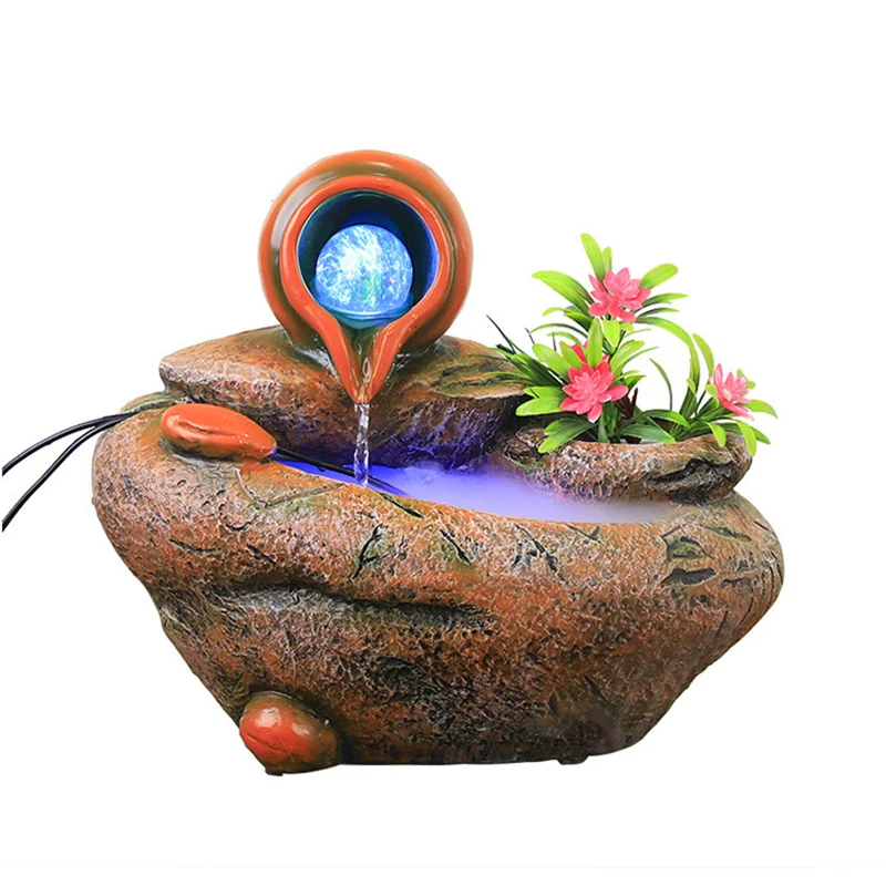 

Tabletop Fountain Indoor Led Spray Desk Water With Lucky Feng Shui Ball Waterfall Succulent Plant Vase