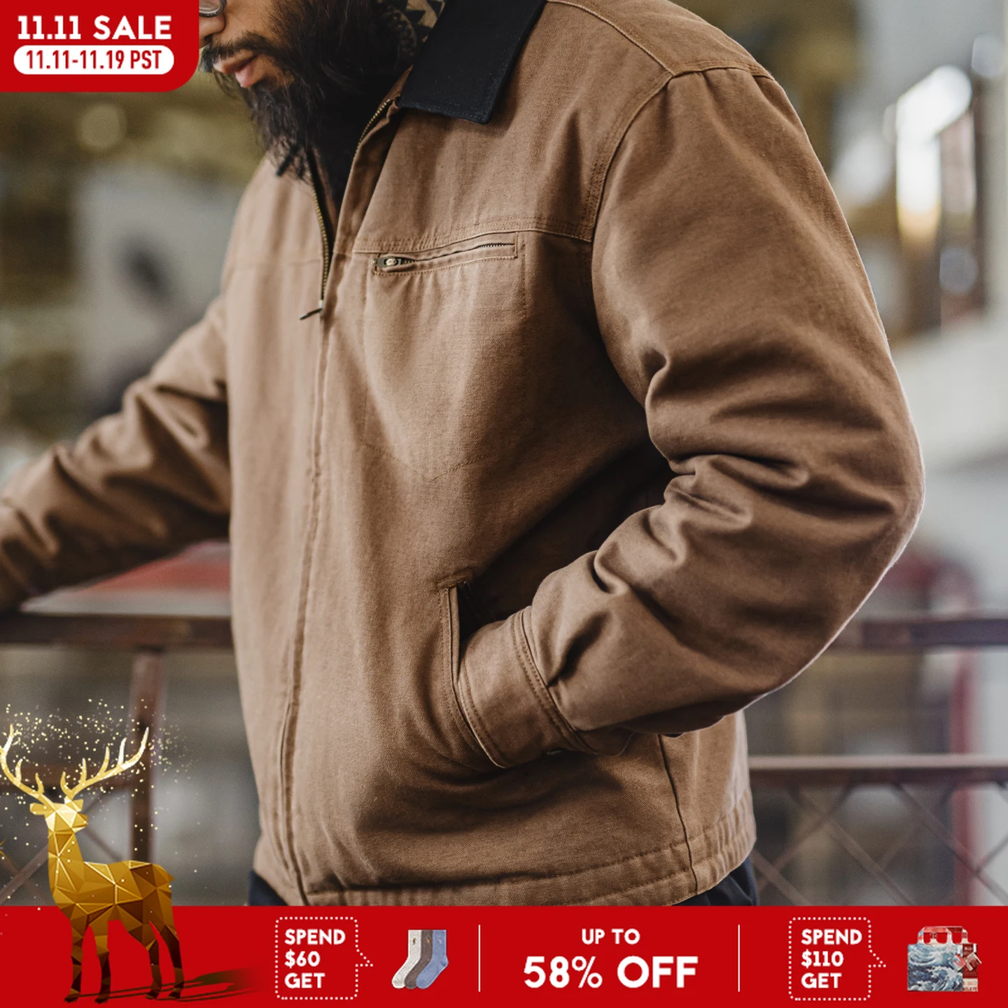 سترة Maden للرجال مبطنة من القطن 415 جرام من القماش الثقيل وبطانة مبطنة ملابس عمل ديترويت طراز هنتر معطف شتوي دافئ #1