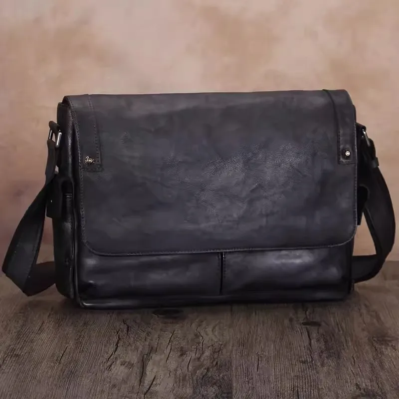 Bolso de mensajero de hombro de cuero Retro para hombre, de gran capacidad Maletín de negocios, bolsas para portátiles, primera capa de cuero hecho a mano, suave