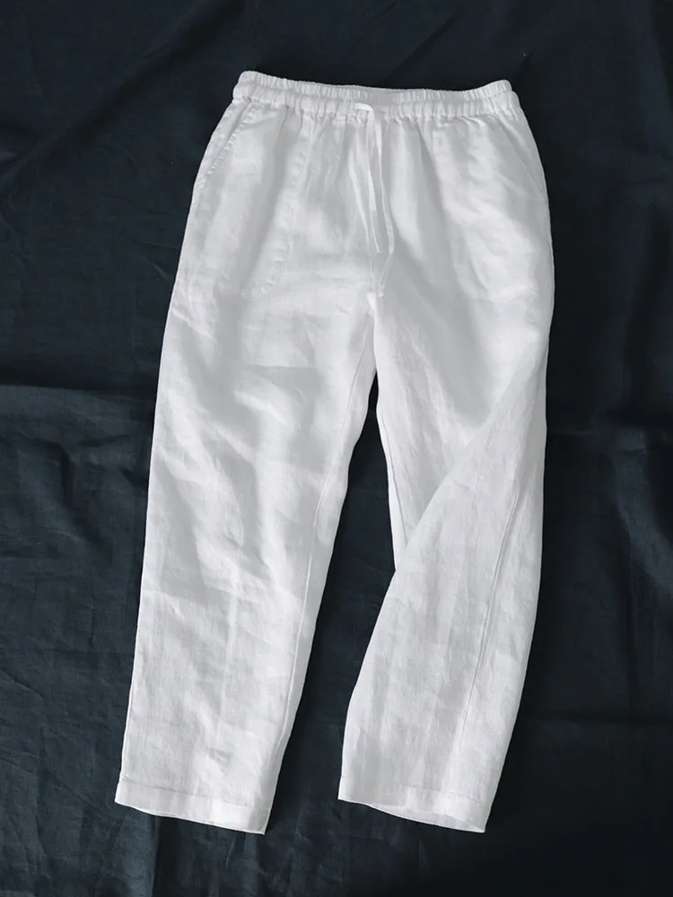 

Women's Casual Cotton Linen Harem Pants Elastic Waist Thin Summer Style Loose Fit Slimming White Inner Multi-Pocket