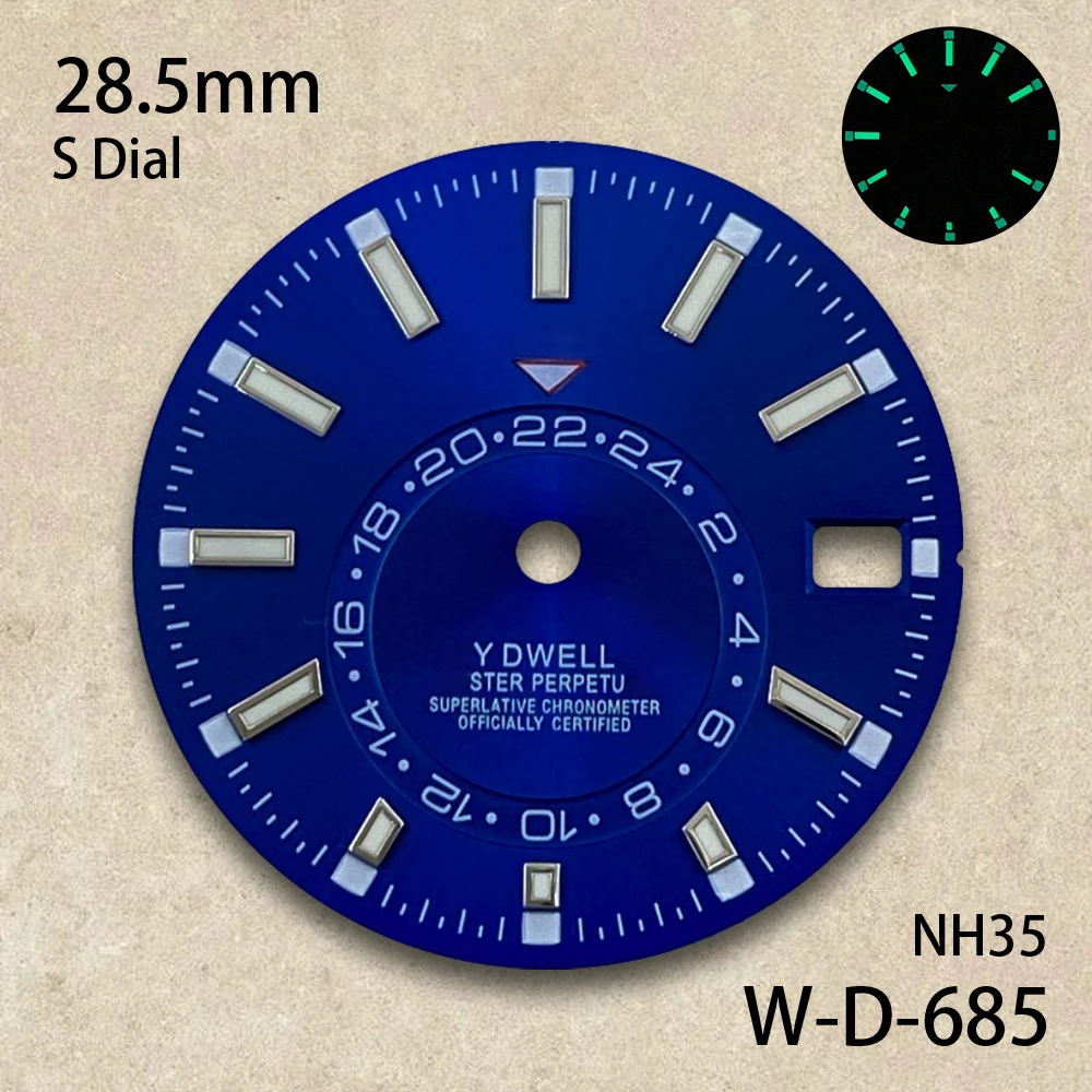 28.5mm S Logo New Sunburst Dial Fit NH35/NH36/4R/7S Japanese Movement Green Luminous High-Quality Watch Modification Accessories