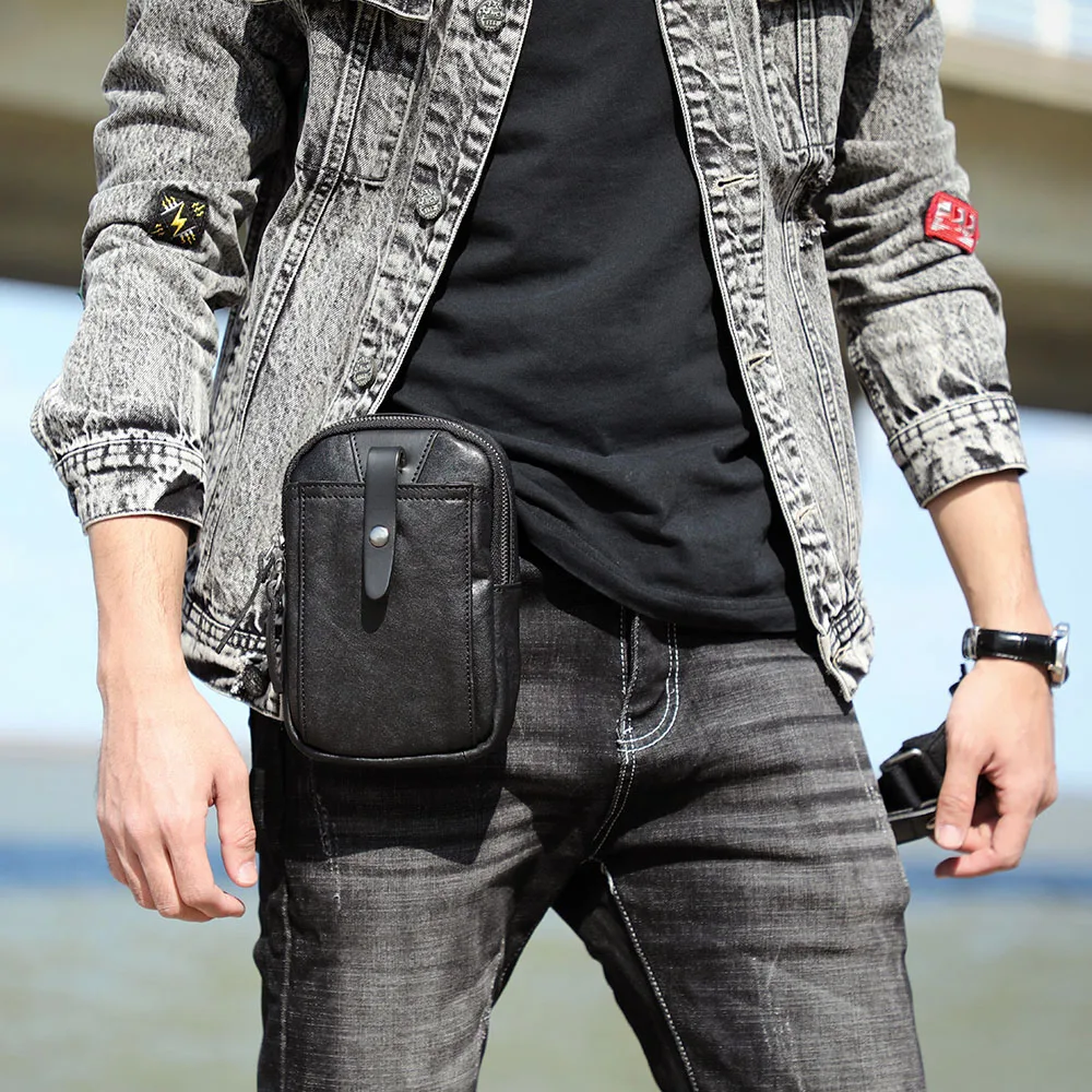 S.WORKER Mini-Umhängetasche aus Vollnarbenleder für Herren, Echtleder-Mode-Umhängetasche für Handy und Schlüssel – Detail 4