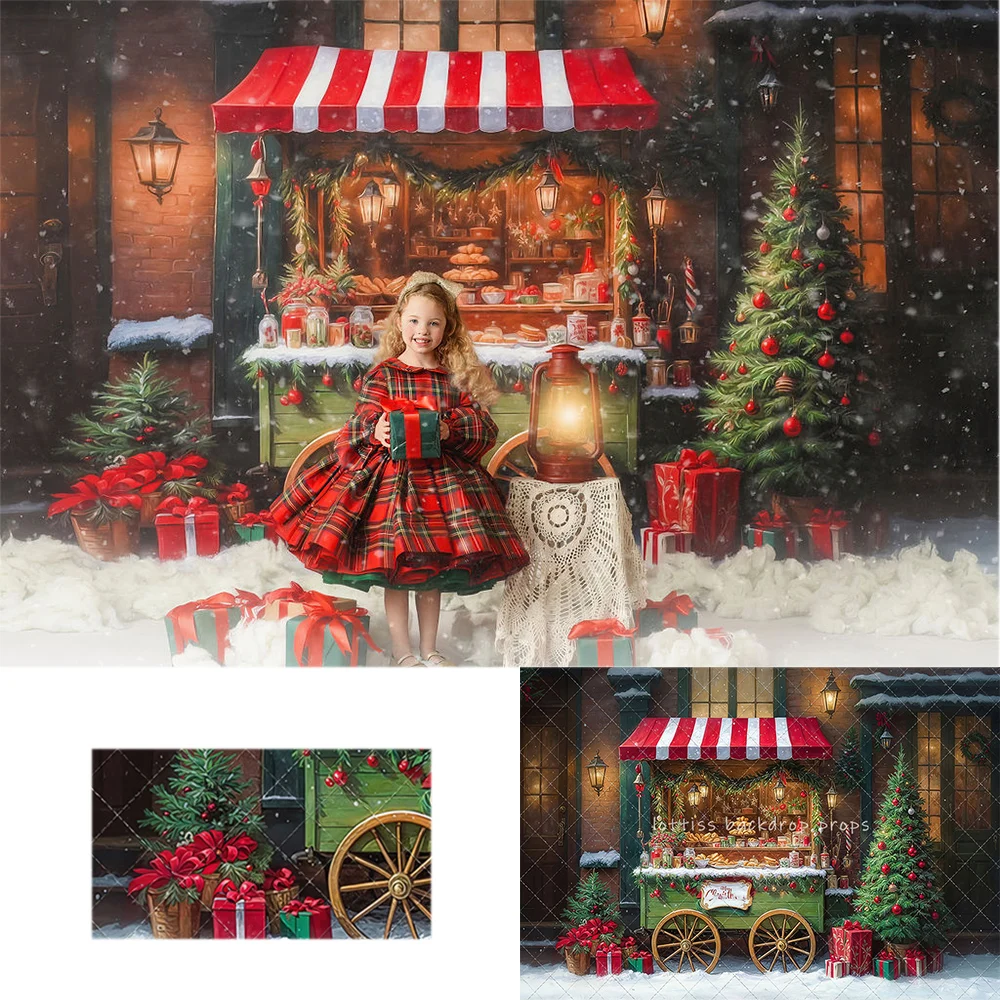 Christmas Cart Store Photography Backdrop Kids Family Photocall Child Baby Photocall Decors Snowy Xmas Trees Backgrounds