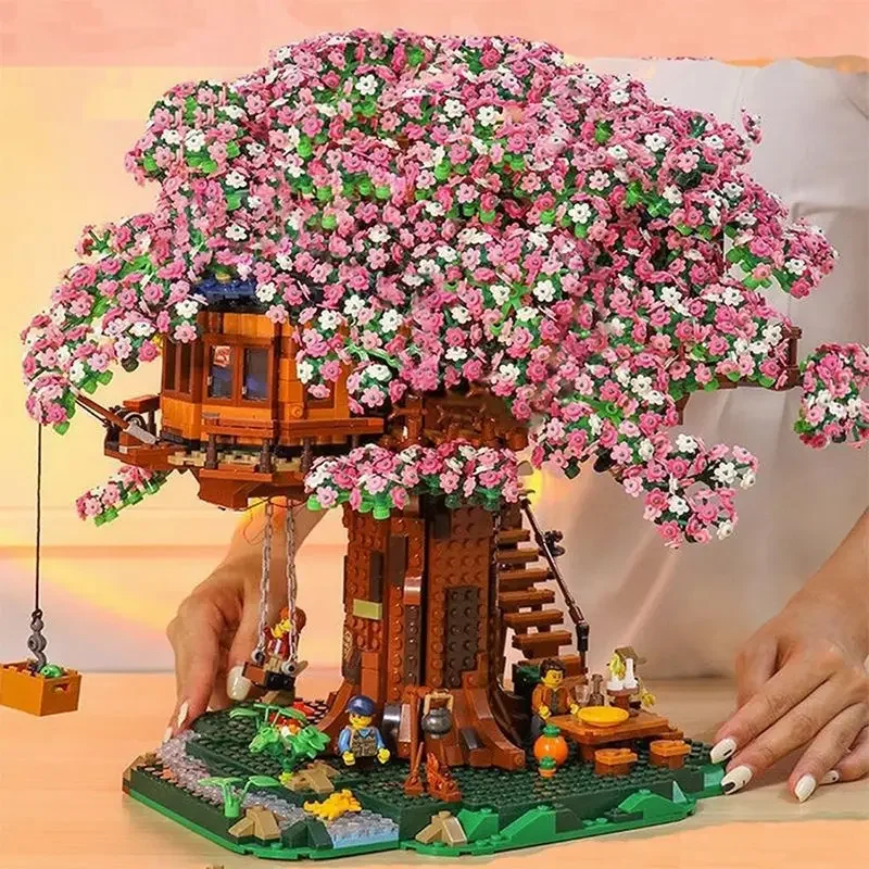 Sakura Tree House Building Block Compatible Lego Girl Series Castle Bouquet Assembly Adult Lover Holiday Gift Toy