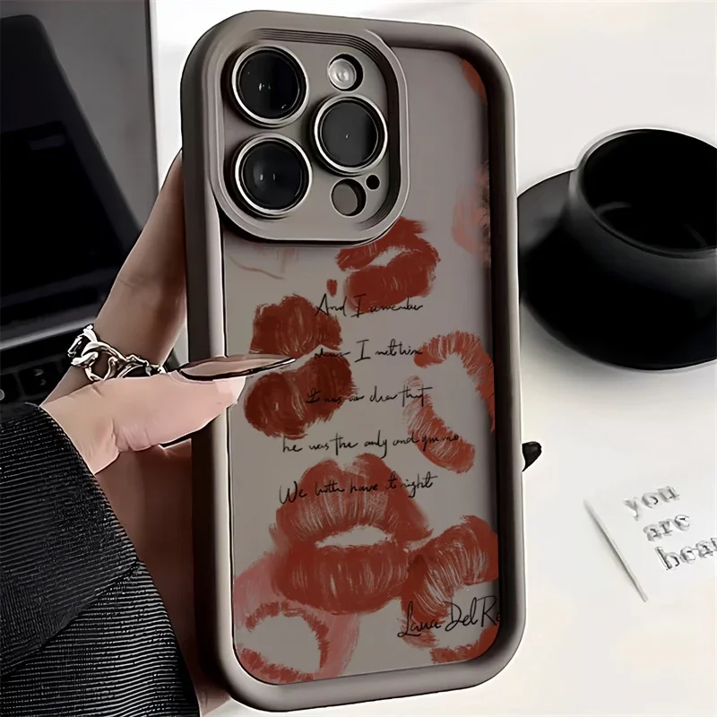 Sexy Girl Red Lips Matte Case For iPhone 15 Cases iPhone 14 13 12 11 Pro Max XS XR X 7 8 15 Plus SE 2020 Shockproof Bumper Cover image 3