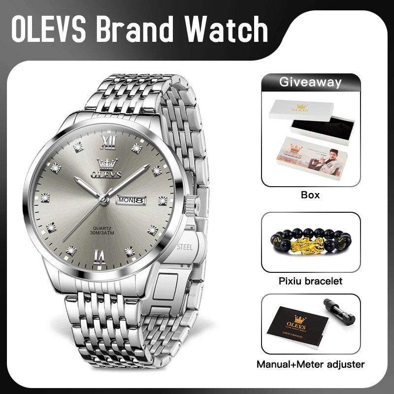 

OLEVS 2943 Mens Watch Original Quartz Watch Waterproof Luminous Dual Calendar Display Watch For Men Freebie Mens Gifts Reloj New