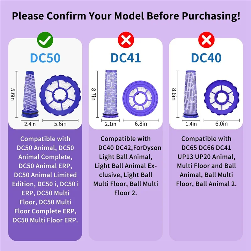 【Must-Haves】Filtros de substituição para Dyson DC50 Animal Multi Floor Peças completas de aspirador de pó Filtro Substituir a peça 965081-01,