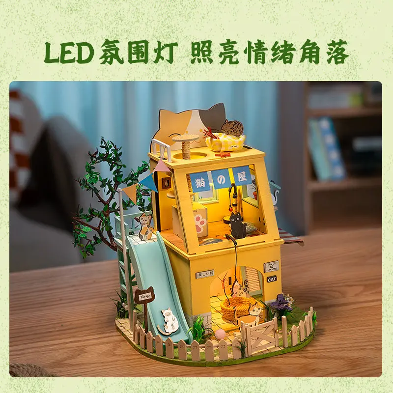 منزل قطط صغير أصلي من رولايف، مصنوع يدويًا، قابل للتجميع، لعبة بناء مصغرة، هدية عيد ميلاد، متوفر في المخزون