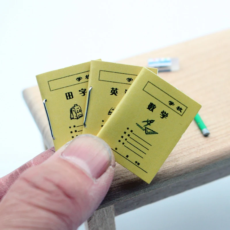 3 قطعة 1:12 دمية مصغرة كتاب تمرينات صغير الصينية الرياضيات الإنجليزية ممارسة الكتب ورقة دفتر نموذج مشاهد الحياة ديكور هدية