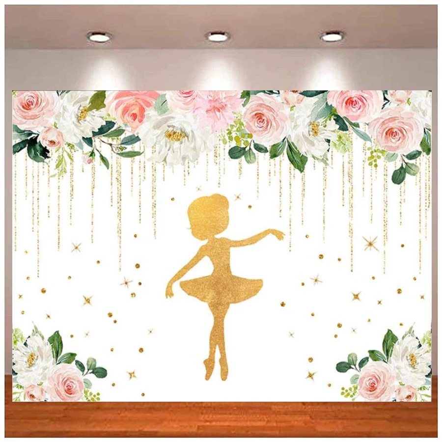 

Ballet Girl Dancer Birthday Photography Backdrop Flower Cake Table Decoration Supplies Baby Shower Photo Background Banner