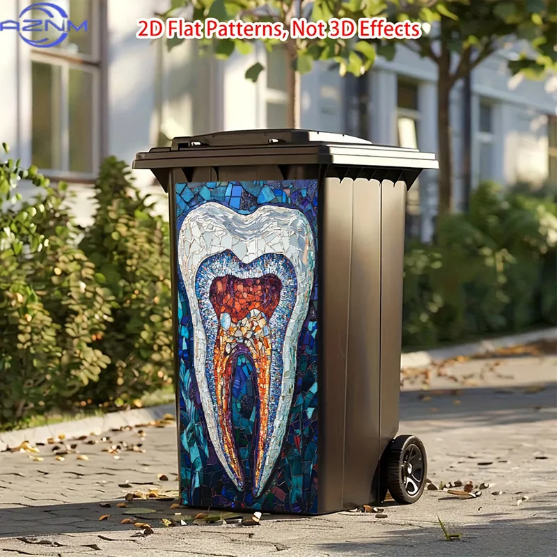 Mosaic Art Trash Can Sticker, Tooth-Shaped Dental Anatomy Decal, Vibrant Colors, Self-Adhesive Wall Sticker, Classic Style, Hi