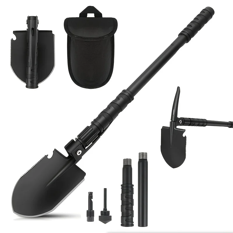 Ultra-light 1-piece tactical folding shovel - survival shovel with saw, pickaxe and camouflage bag | Durable stainless steel