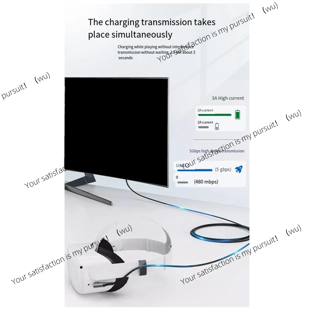 ZOCI-For Meta/Oculus Quest 3 Link Cable 5M VR Data Cable 2A شحن سريع 5Gbps كابل نقل البيانات عالي السرعة #3