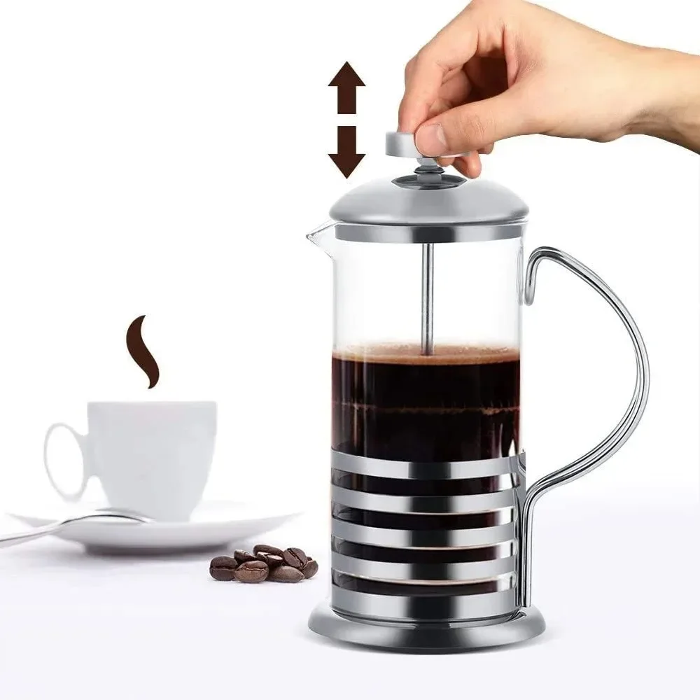 French Press Coffee Maker,Stainless Steel Coffee Percolator  Durable Heat Resistant Glass,Portable Easy Clean Pitcher Teapot