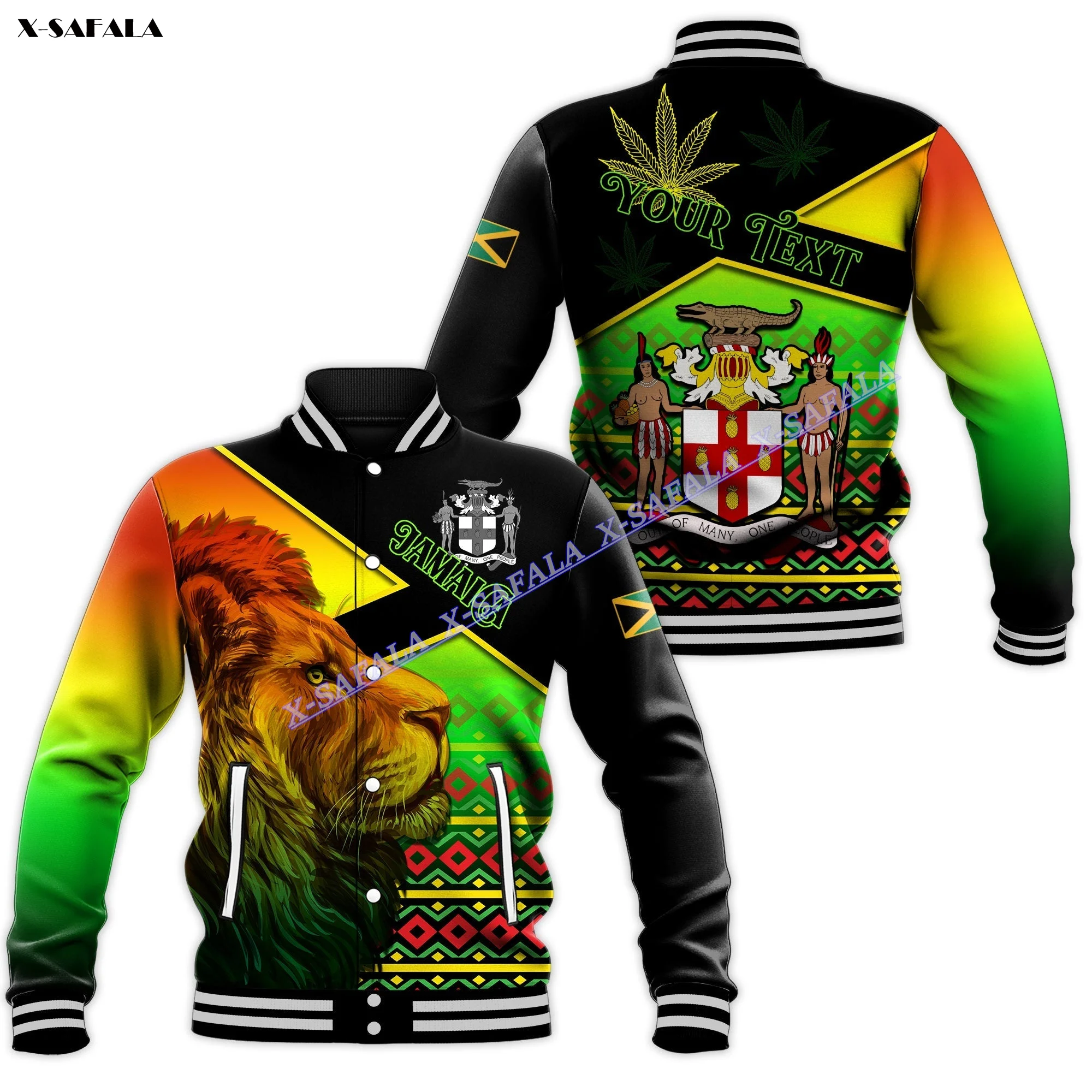 Jamaica Reggae Lion Rastafari One Love Text   3D Printed Thick Baseball Jacket Men Female Outwear Pullover Jumper Jersey Warm