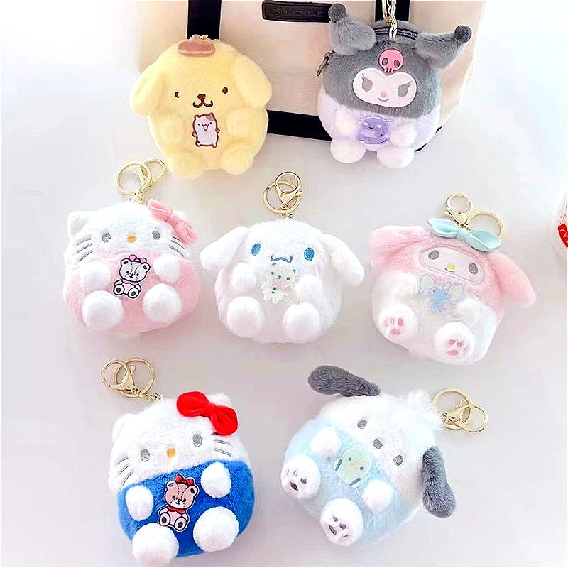 Cartoon Creative Hellos Kittys Cinnamorolls Coin Purse Small Doll Pendant Keychain Doll Plush Pendant Gift for Girls Kids Toys