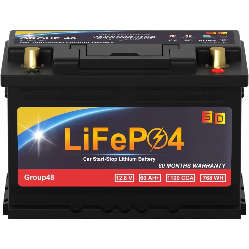 

Литиевый автомобильный аккумулятор Start-Stop GROUP 48, 12,8 В, 60 Ач, 1100CCA LiFePO4, автомобильный аккумулятор для автомобиля, грузовика