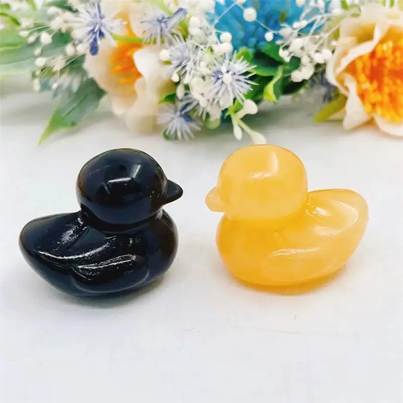 2.5cm Natural Crystal Cartoon Duck Cute Animal Crystal Carving Healthy Children Toy Healing Home Decoration Ornaments Gift 1pcs