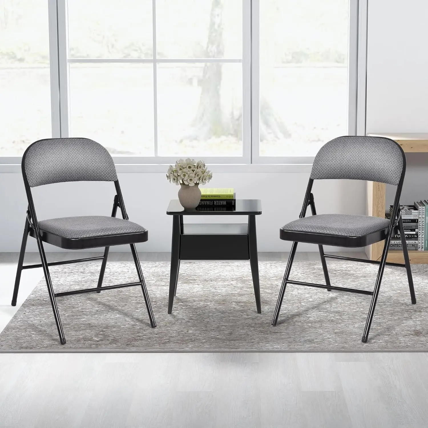 6-Pack Folding Chairs Set - Waiting Room Chairs with Metal Frame, Fabric Upholstered Padded Seat, Foldable Party Chair Set, Even