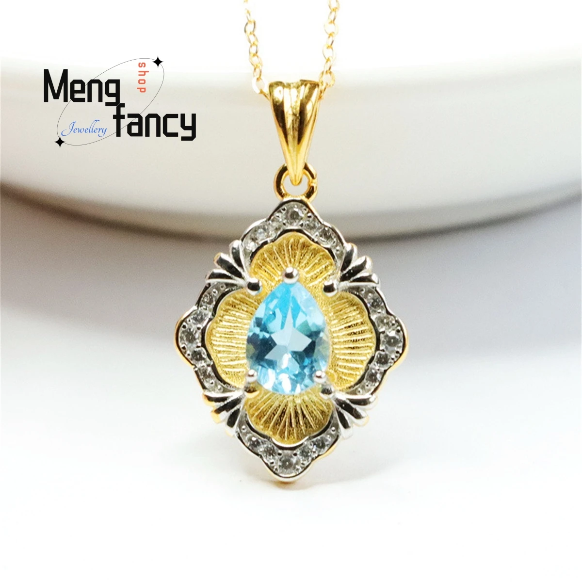 

Natural S925 Silver Inlaid Topaz Water Drop Necklace Simple Personality Fashion Versatile Exquisite Sweet Romantic Women Jewelry