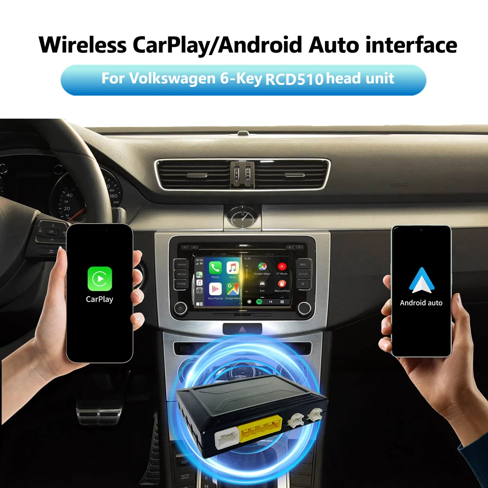 Wireless Apple CarPlay Android Auto Interface for Volkswagen RCD510 2010-2015 Multimedia Adapter OEM Navigation