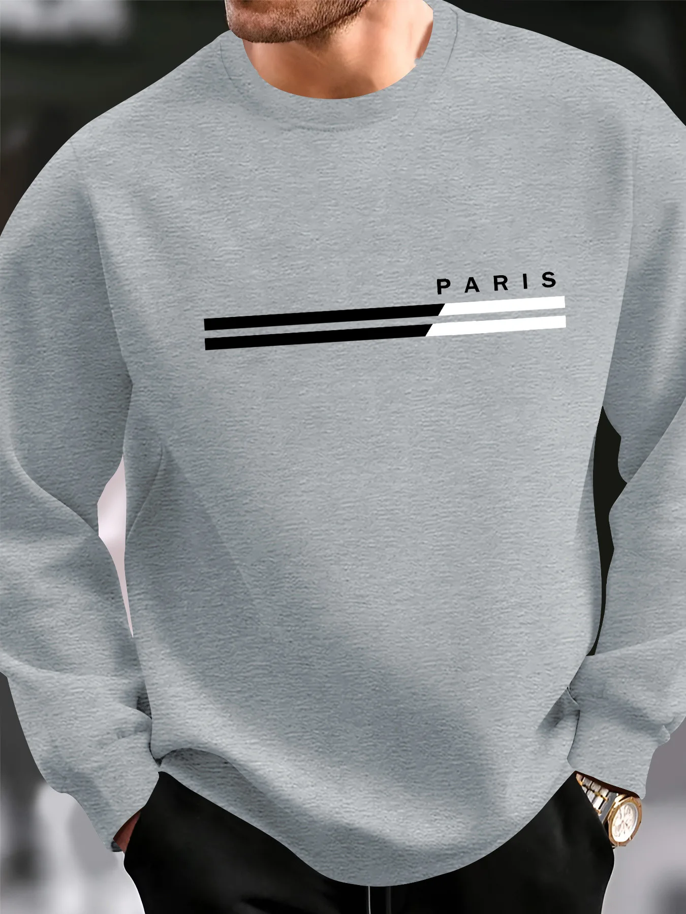 

Мужская осенне-зимняя повседневная свободная модная классическая толстовка с длинными рукавами и круглым вырезом с принтом в Париже