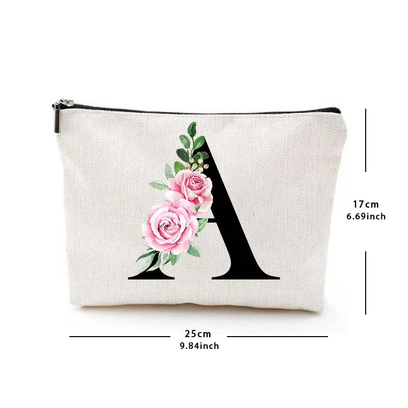 Simple Linen Double-sided Printed Cosmetic Bag, Storage Bag for Women, Multi-functional Zipper, Waterproof Makeup Bags