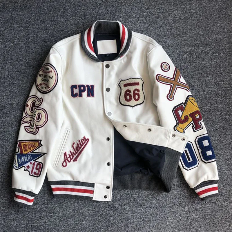 Pu Leather Baseball Jacket Women Harajuku Y2K Fashion Moto Clothing Streetwear Single Breasted Embroidered Chic Outwear