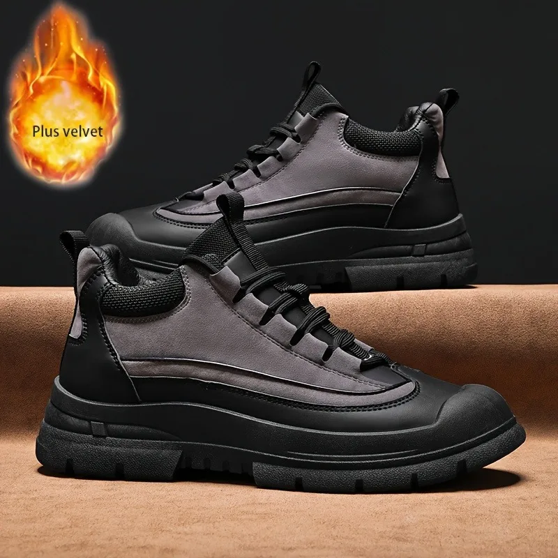 أحذية ثلج عصرية ومتعددة الاستخدامات للرجال، أحذية قطنية شتوية دافئة عالية الجودة، أحذية عمل خارجية غير قابلة للانزلاق