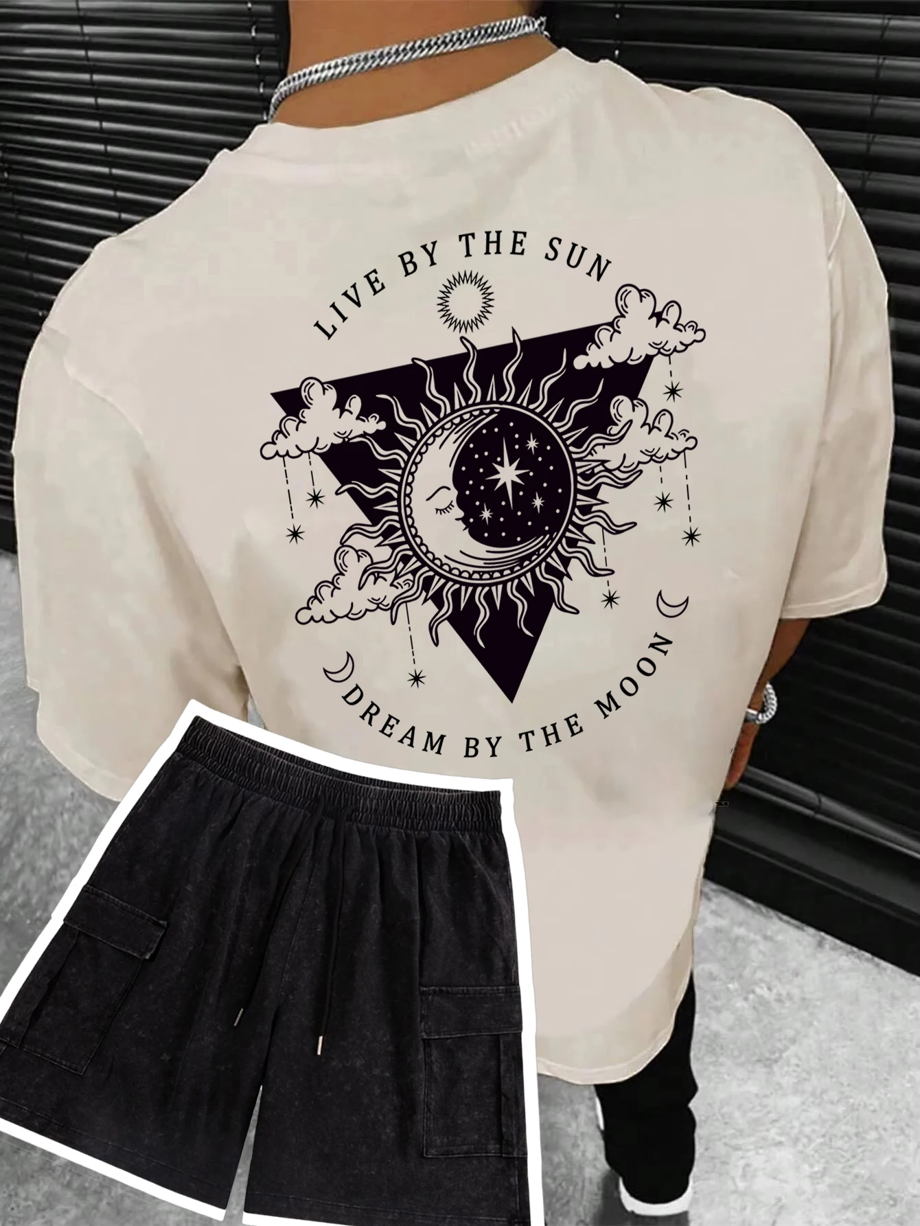 

Live By The Sun Dream By The Moon Tshirt Set Men Women Hip Hop Cotton Casual Tops Pattern Summer Clothing Fashion Loose Tshirt