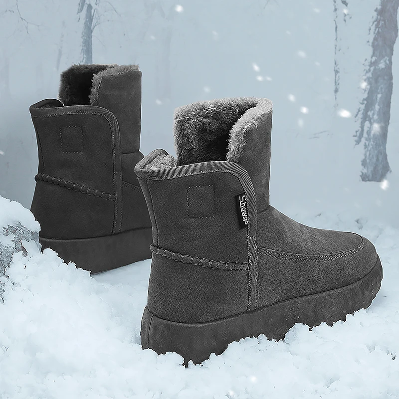 

Мужские зимние ботинки из хлопка, бархатные толстые однотонные ботинки для снега, мужские водонепроницаемые Нескользящие теплые плюшевые ботильоны, мужская обувь