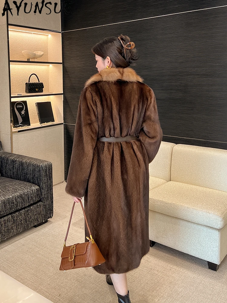 AYUNSUE Natural Velvet Mink Fur Coat Woman Luxury Whole Mink Real Fur Coat Woman Clothing High Quality Winter Warm Шуба Женская