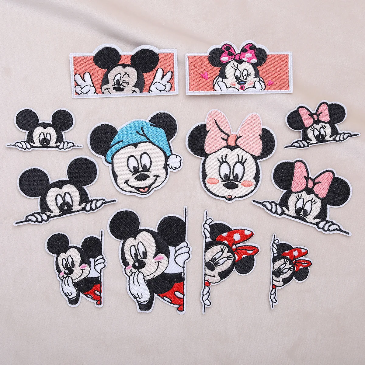 12Pcs Mickey Mouse Minnie Applique DIY Sew Fabric Iron on Patch Diy Decor Clothes Jeans Cartoon Embroidered T shirt Patches