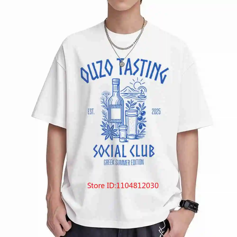 Ouzo Tasting Social Club Raki Anis Schnapps Greece Short Sleeve Tee 100% Cotton T-Shirt