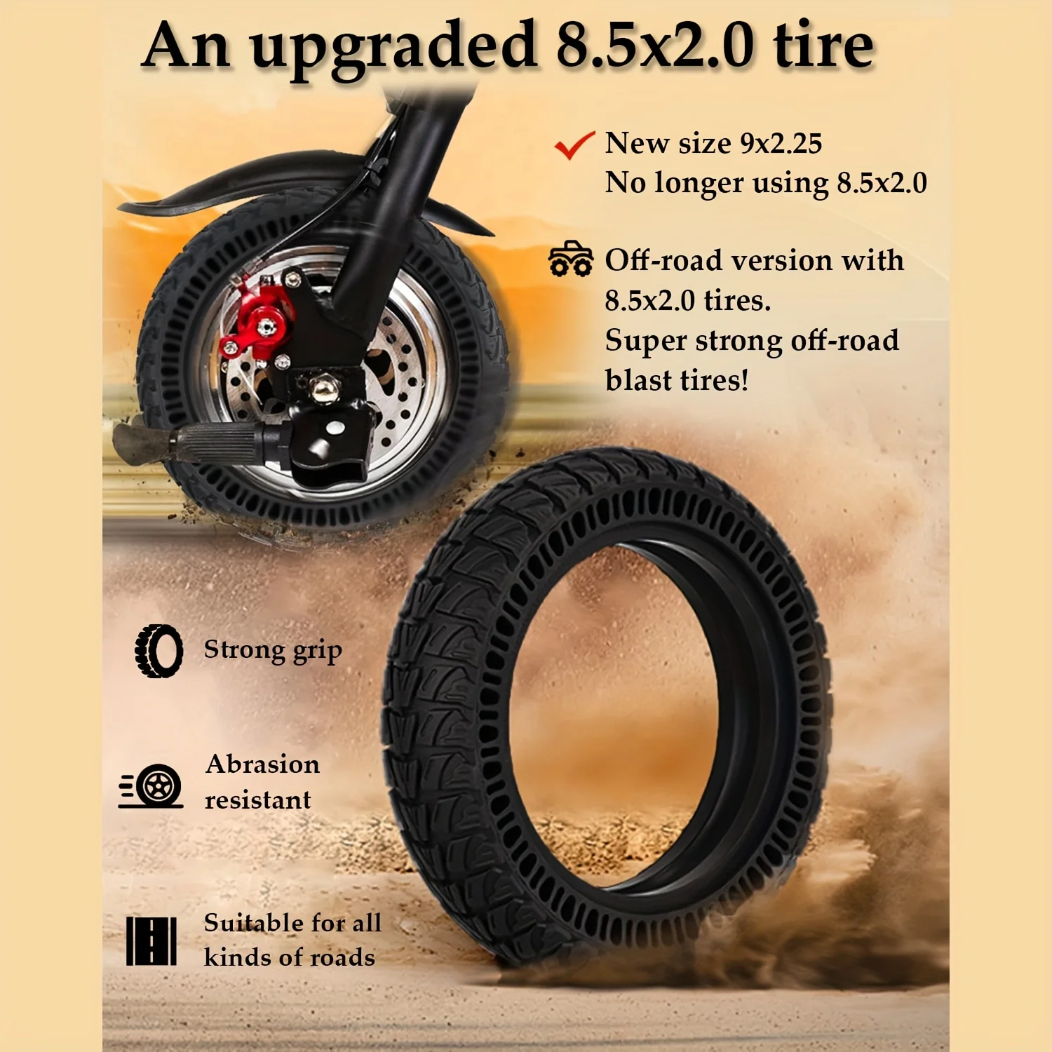 1 × 50/75-6.1 إطار Soocter للطرق الوعرة لـ Gotrax GXL V2 /G3 Plus، Hiboy S2، iScooter i9، Onwheel S9 Pro، إطار صلب 9x2.25 بوصة