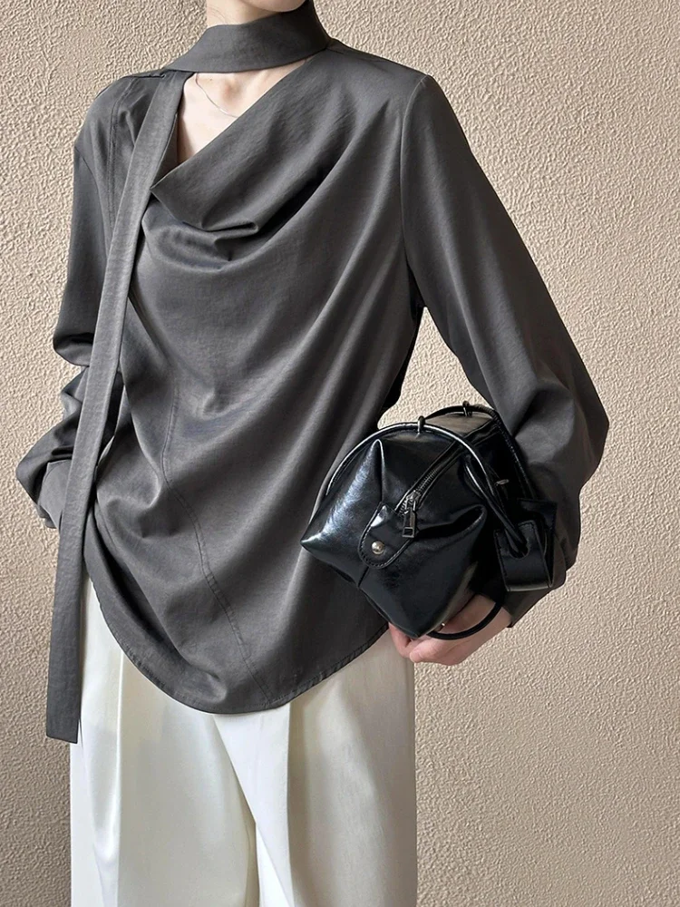 

Свободный женский топ с лентой, винтажный модный Y2k, элегантный корейский стиль 2025, крутые молодежные рубашки и блузки с длинными рукавами для женщин