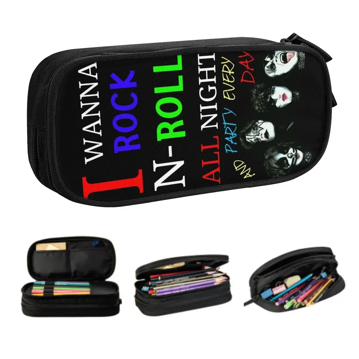 Cute KISSs Rock & Roll All Nite Party Pencil Cases for Boys Gilrs Custom Large Capacity Pen Bag Box Stationery