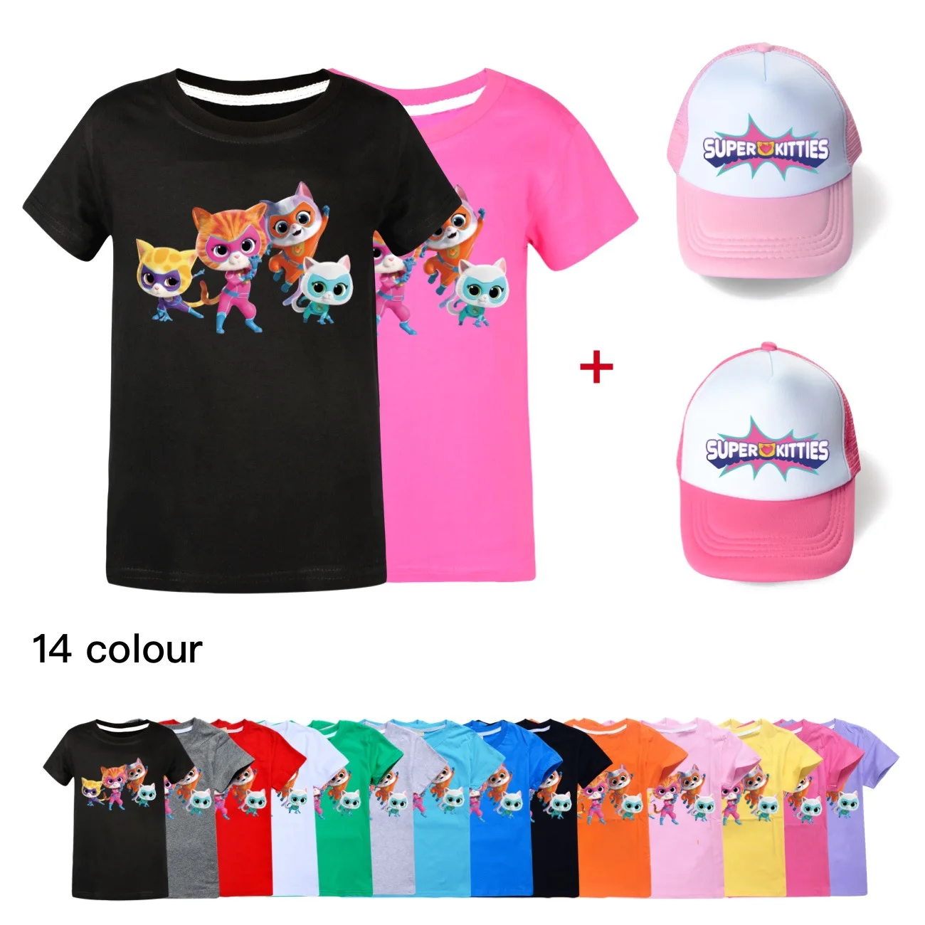 

New Superkitties T Shirt Kids Anime Super Cats Clothes Baby Girls Short Sleeve Cotton Tshirt Teen Boys 2024 Summer Fashion Tops