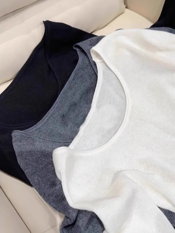 Soft Long Sve Camere Knitted Sweater Women's Autumn Winter Warm Fitting Slimming Base Layer Top White mat Sle