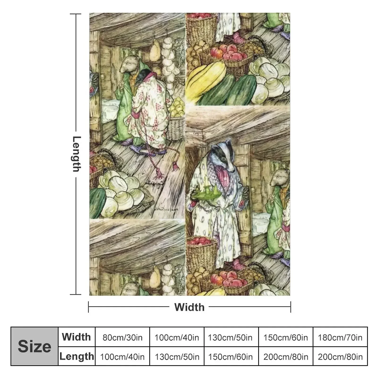 Badger's Winter Stores - Arthur Rackham for The Wind in the Willows Throw Blanket Polar Thins Blankets