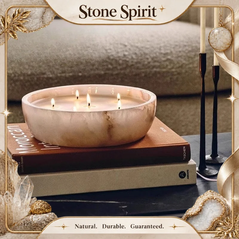 【Natural】French Minimalist Marble Candle Holder, Handmade Rain Grain Smokeless Candle, Romantic Aromatherapy Ornament