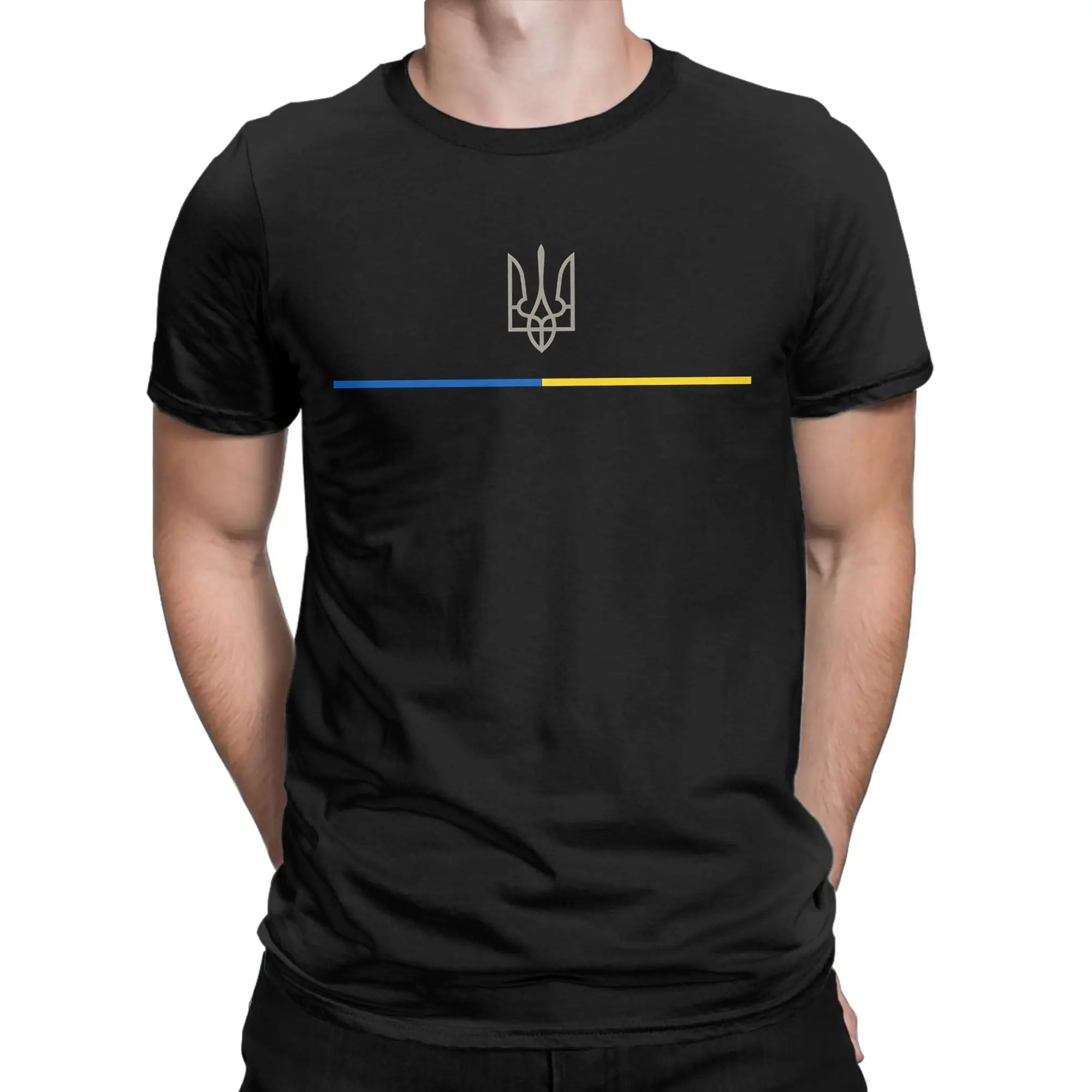 Men Ukrainian Trident Tryzub Escudo Zelensky Ukraine  T Shirt  Cotton Clothing Unique Short Sleeve Round Collar Tees T-Shirt