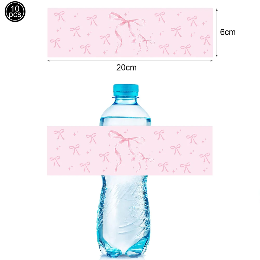 10 Stück Schleife Flaschenetikettenaufkleber Rosa Kokette Thema Etikettenaufkleber Schleife Wasserflaschen Dekor Babyparty Schleife Geburtstagszubehör – Detail 2