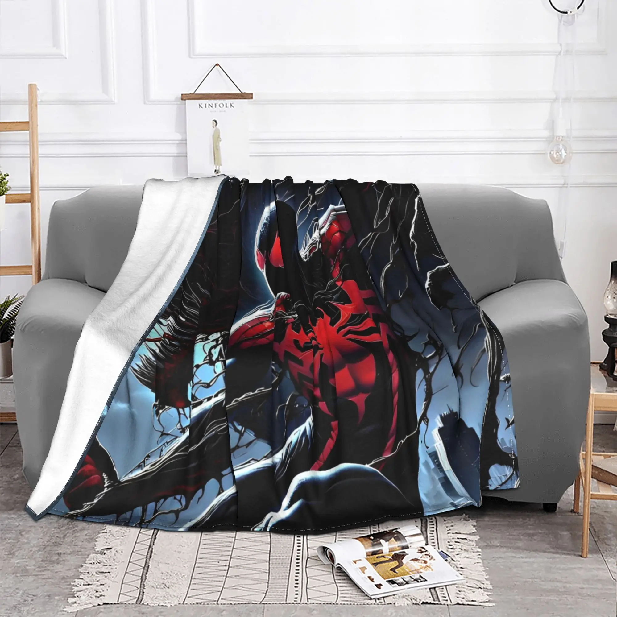 Miles Morales Symbiote Blankets Spider Venom Flannel Funny Soft Throw Blankets for Coverlet Summer