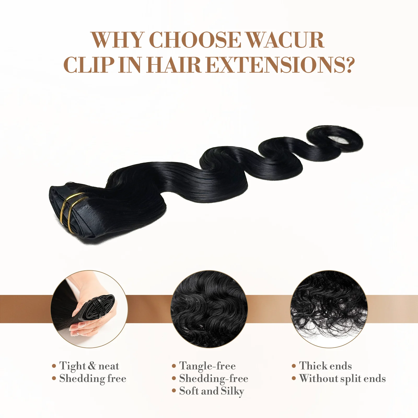 وصلات شعر بمشبك مموج للجسم، شعر بشري 100% # 1B لون أسود طبيعي 110 جرام/مجموعة 6 قطع شعر عذراء غير مرئي من البولي يوريثان